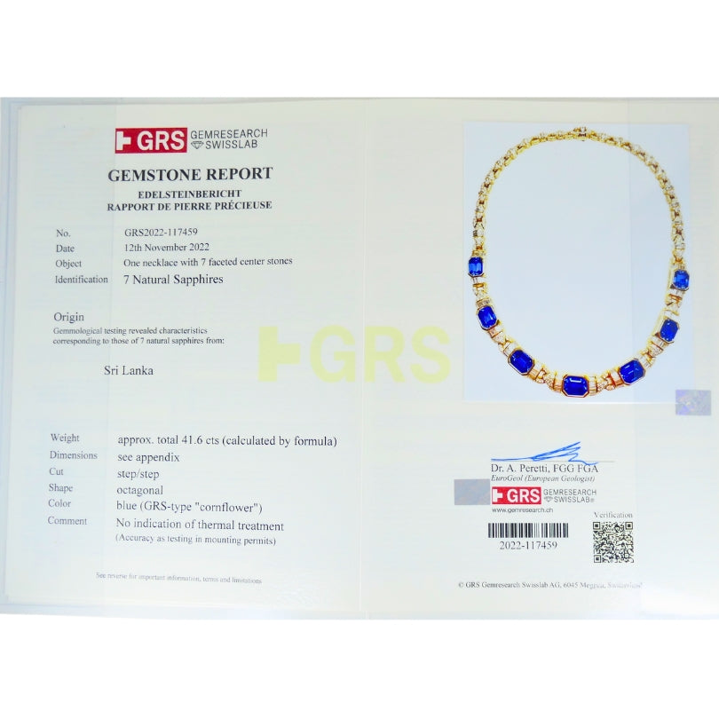 Bvlgari Bulgari 18k Gold Necklace Diamonds Sri Lanka Sapphires No Heat 39.77 Carats GRS Report