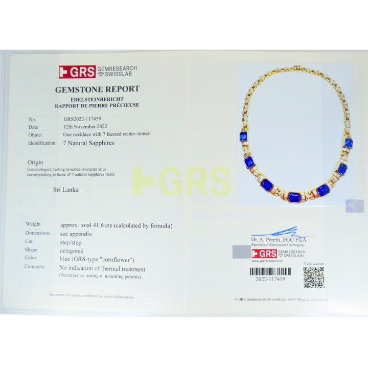 Bvlgari Bulgari 18k Gold Necklace Diamonds Sri Lanka Sapphires No Heat 39.77 Carats GRS Report