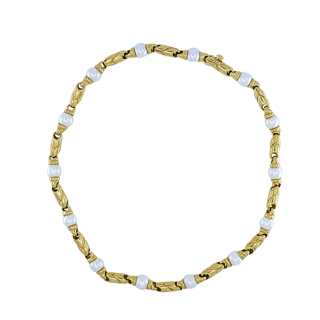 Bvlgari Bulgari Passo Doppio Pearl 18k Gold Link Necklace