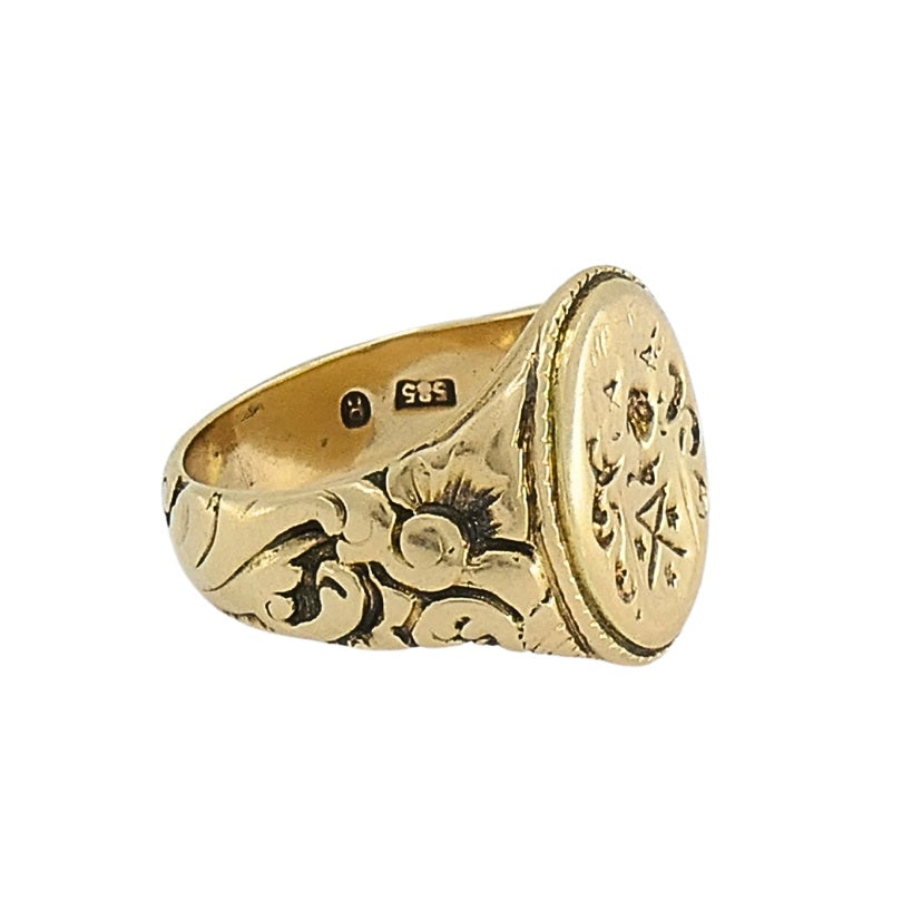 Antique 14k Gold Signet Ring Family Crest