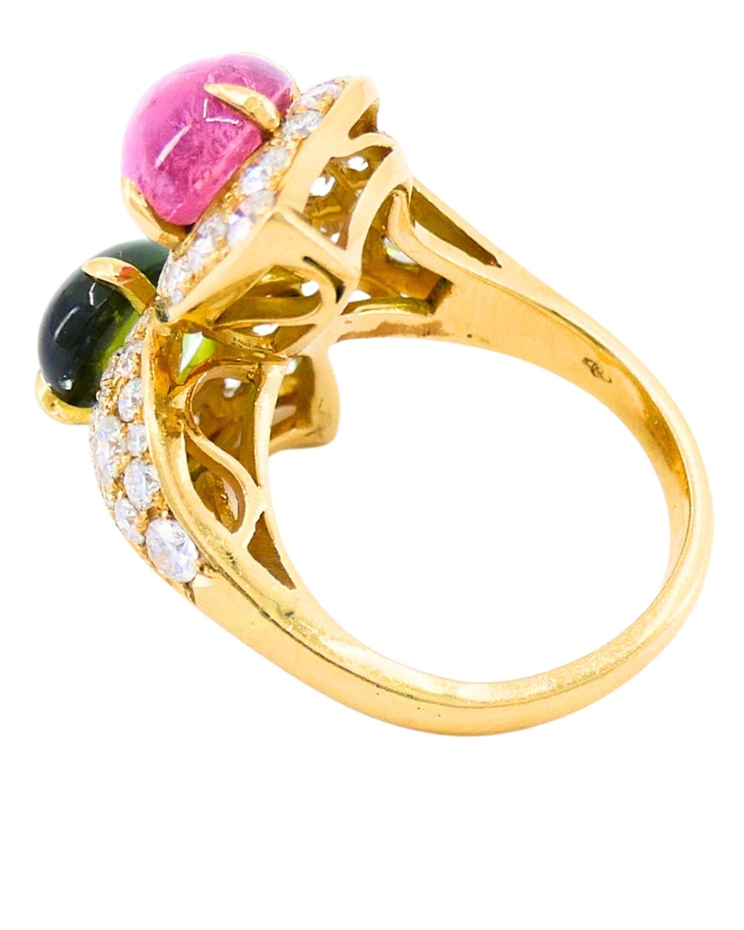 Bvlgari Vintage Bulgari Bypass Ring 18k Gold Diamond Cabochon Gemstones