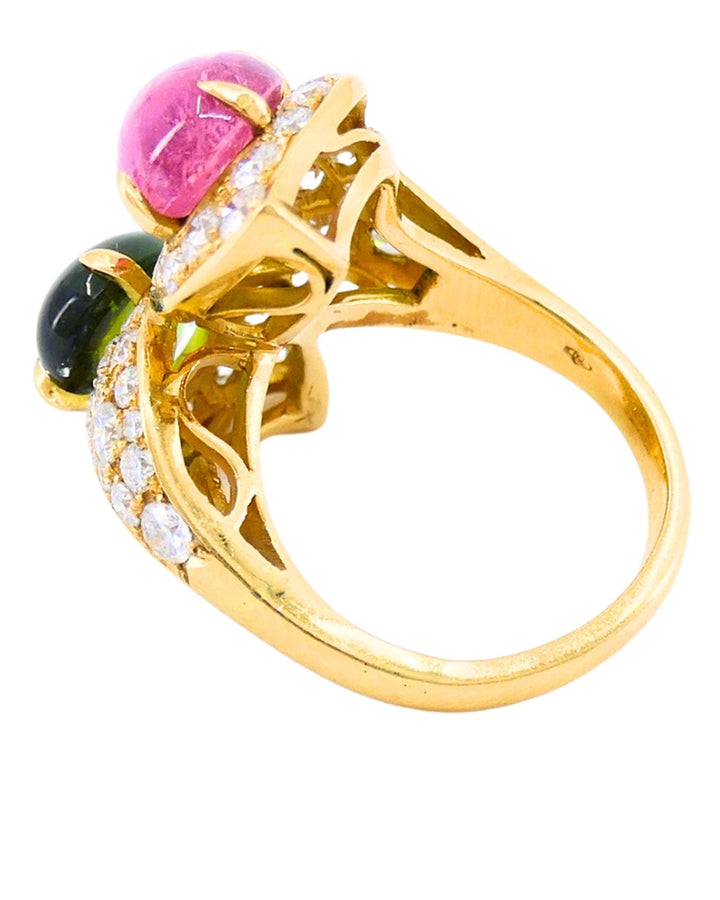 Bvlgari Vintage Bulgari Bypass Ring 18k Gold Diamond Cabochon Gemstones