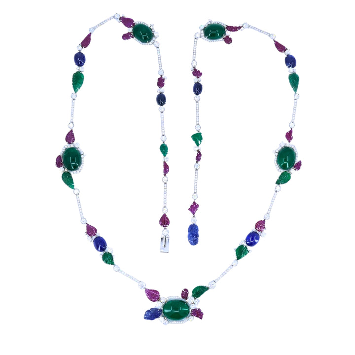 Sabbadini Tutti-Frutti Necklace 18k White Gold Carved Gemstones