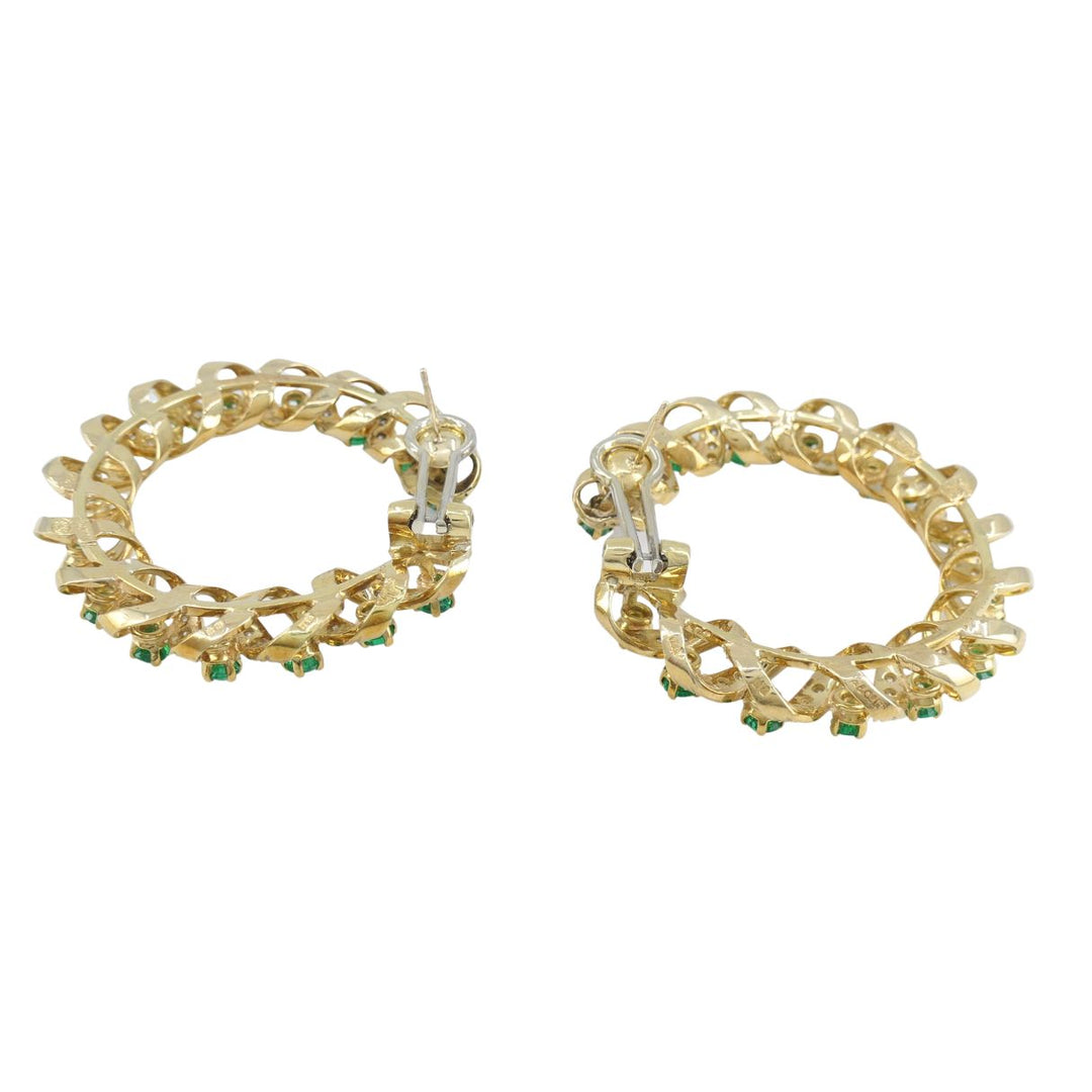 Vintage Asprey & Co. 18k Gold Diamond Emerald Circular Earrings