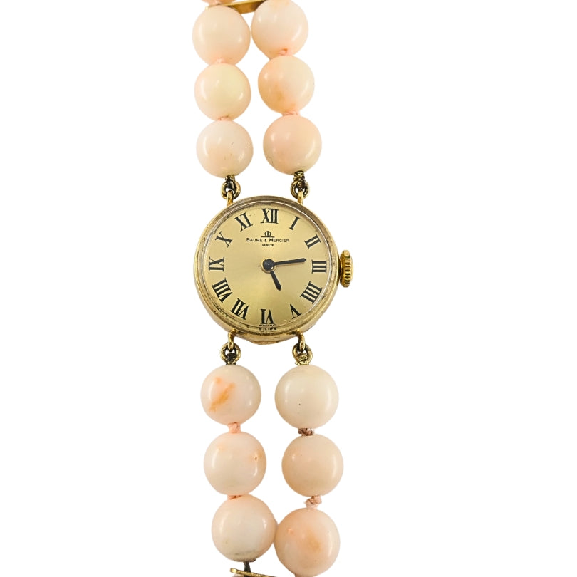 Baume & Mercier 14k Angel Skin Coral Double Strand Bracelet Watch, 1960s