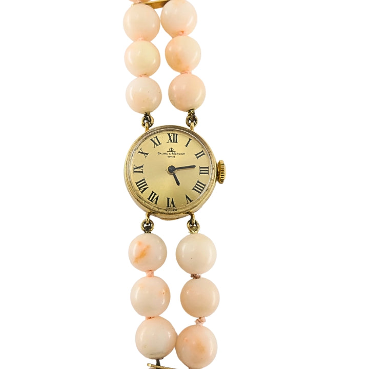 Baume & Mercier 14k Angel Skin Coral Double Strand Bracelet Watch, 1960s