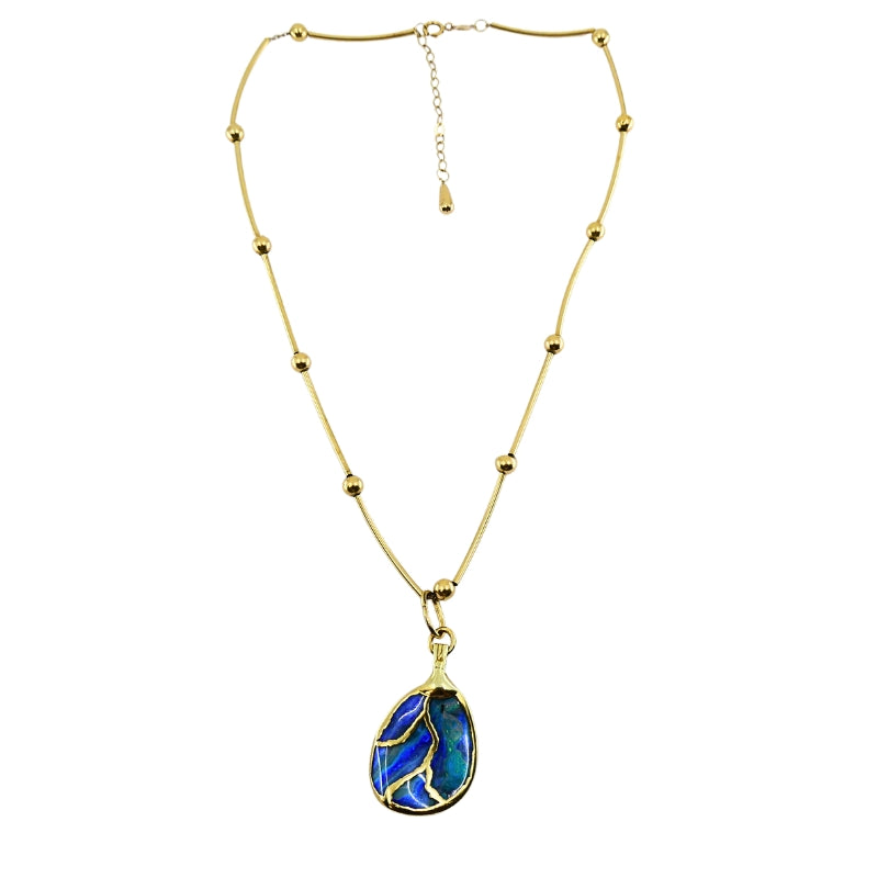 Opal Necklace 14k Gold Collar Necklace with Beads
