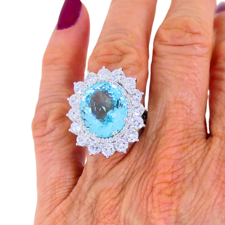 Paraiba Tourmaline Diamond Ring GIA 18k White Gold Estate Jewelry