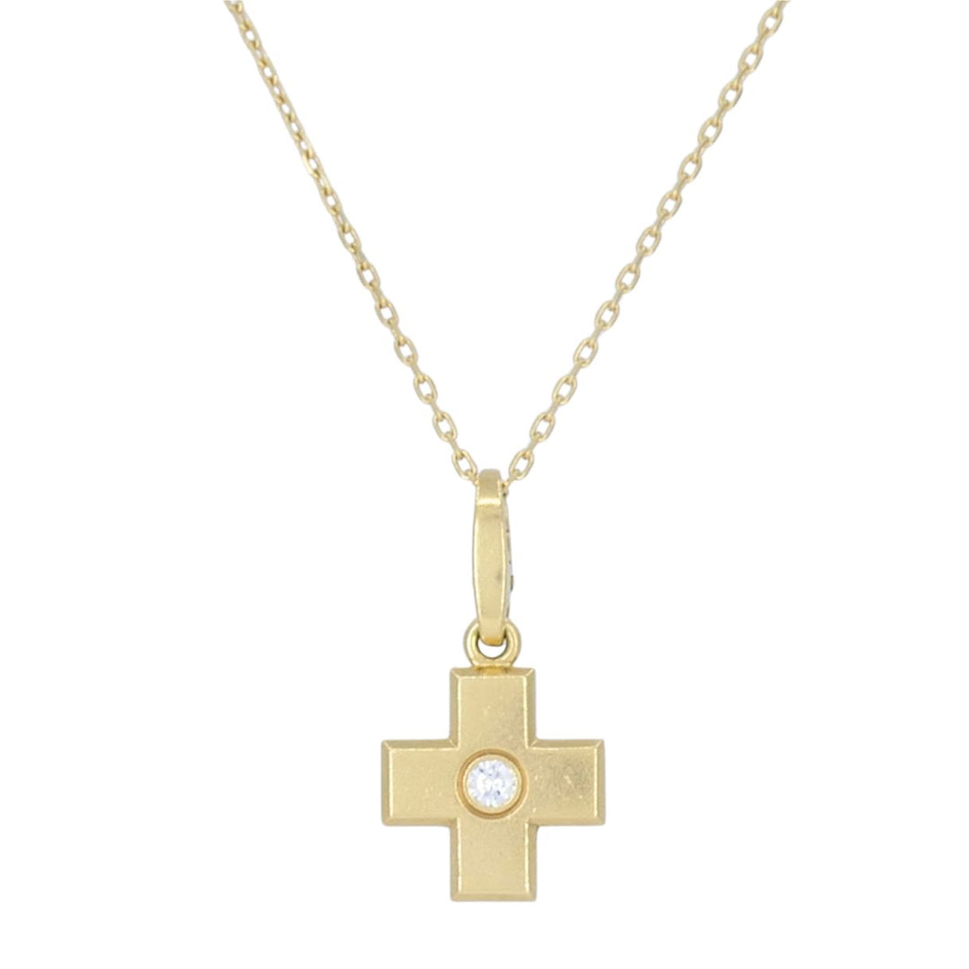Cartier 18k Gold Diamond Cross Pendant Necklace with Certificate