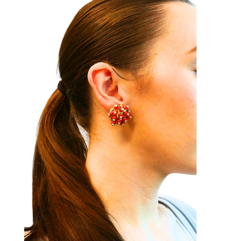 Vintage Aletto Brothers Coral Earrings 18k Gold Diamond Sputnik Design Estate Jewelry