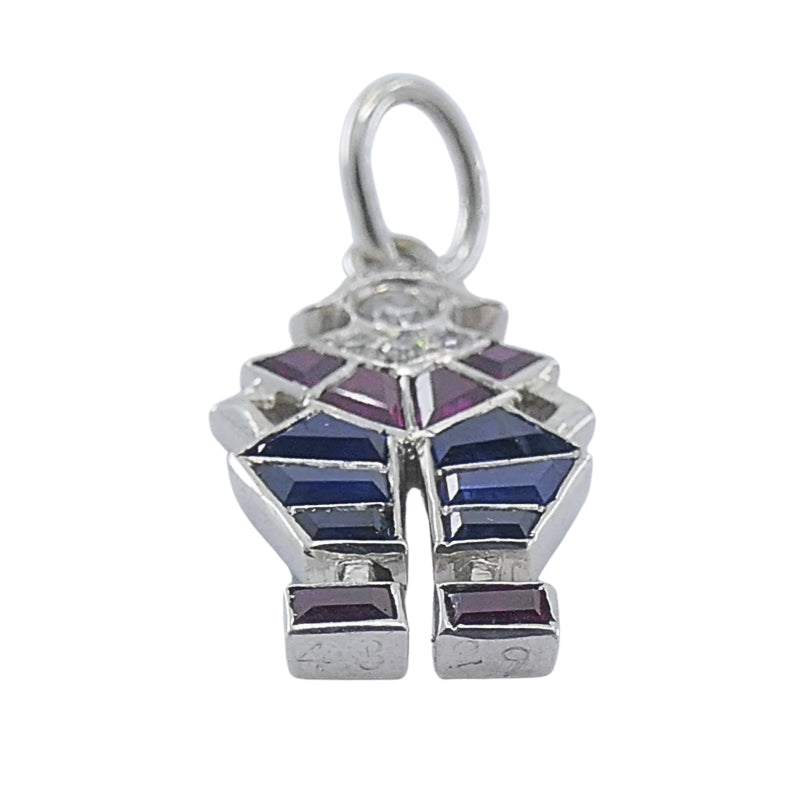 Antique Platinum Pierrot Charm Diamond & Calibré-Cut Gemstones