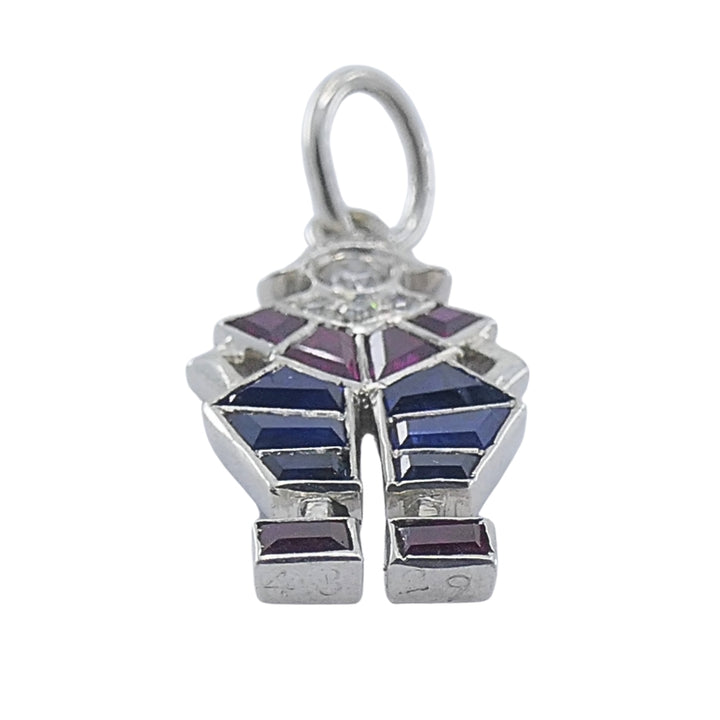 Antique Platinum Pierrot Charm Diamond & Calibré-Cut Gemstones