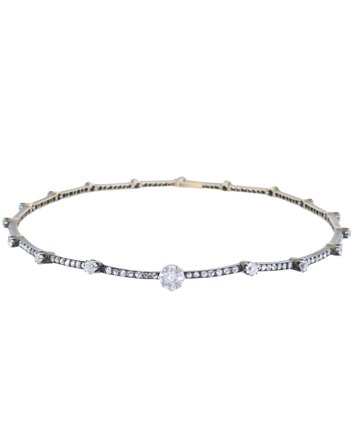 Antique 18k Gold Silver Diamond Choker Necklace French Jewelry