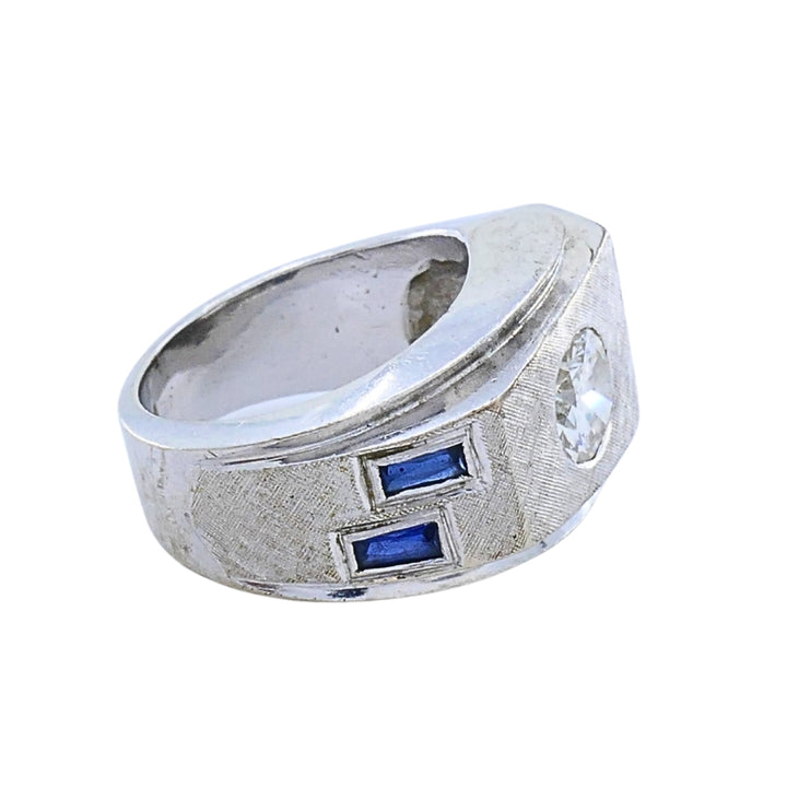 Vintage 14k White Gold Diamond Sapphire Angular Ring