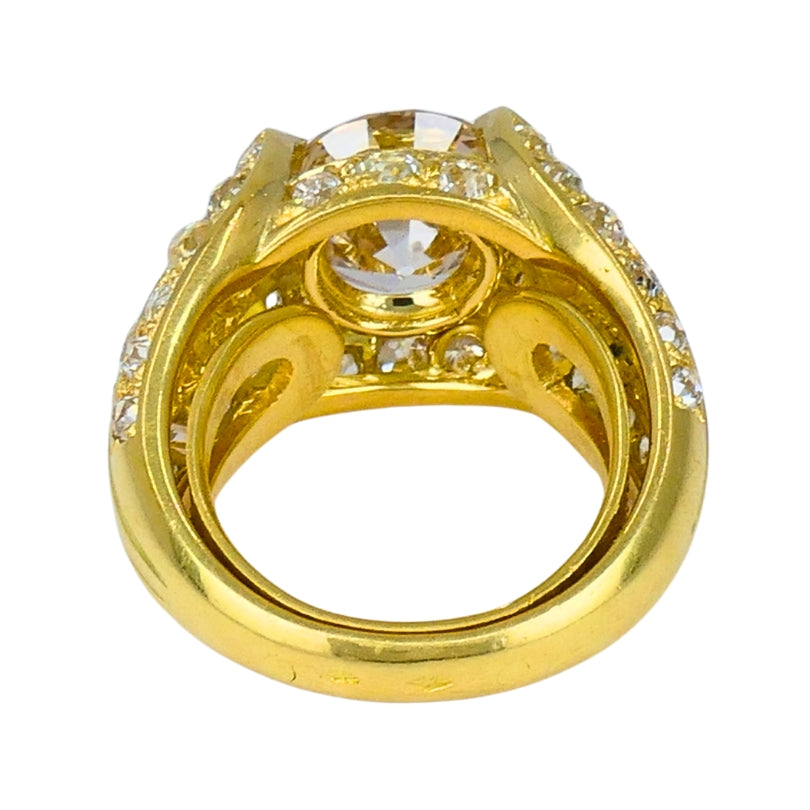 1950s Ring 18k Gold Cocktail Ring Old European Cut Diamond