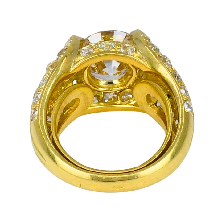 1950s Ring 18k Gold Cocktail Ring Old European Cut Diamond