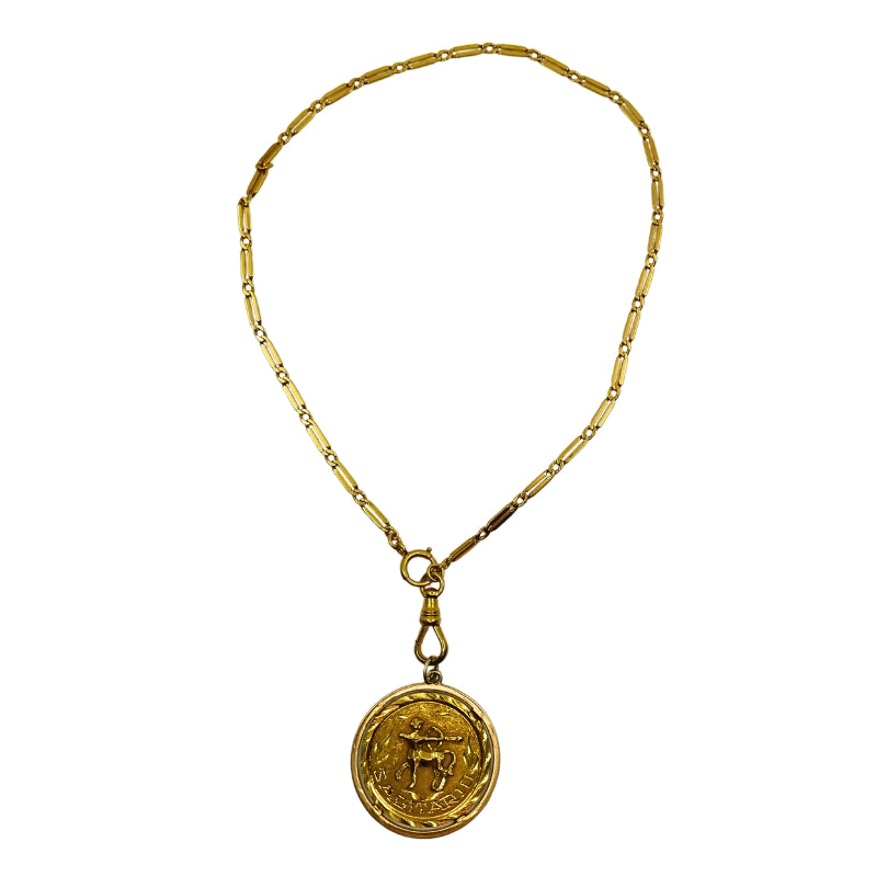 18k Gold Sagittarius Zodiac Pendant 10k Gold Watch Chain Necklace