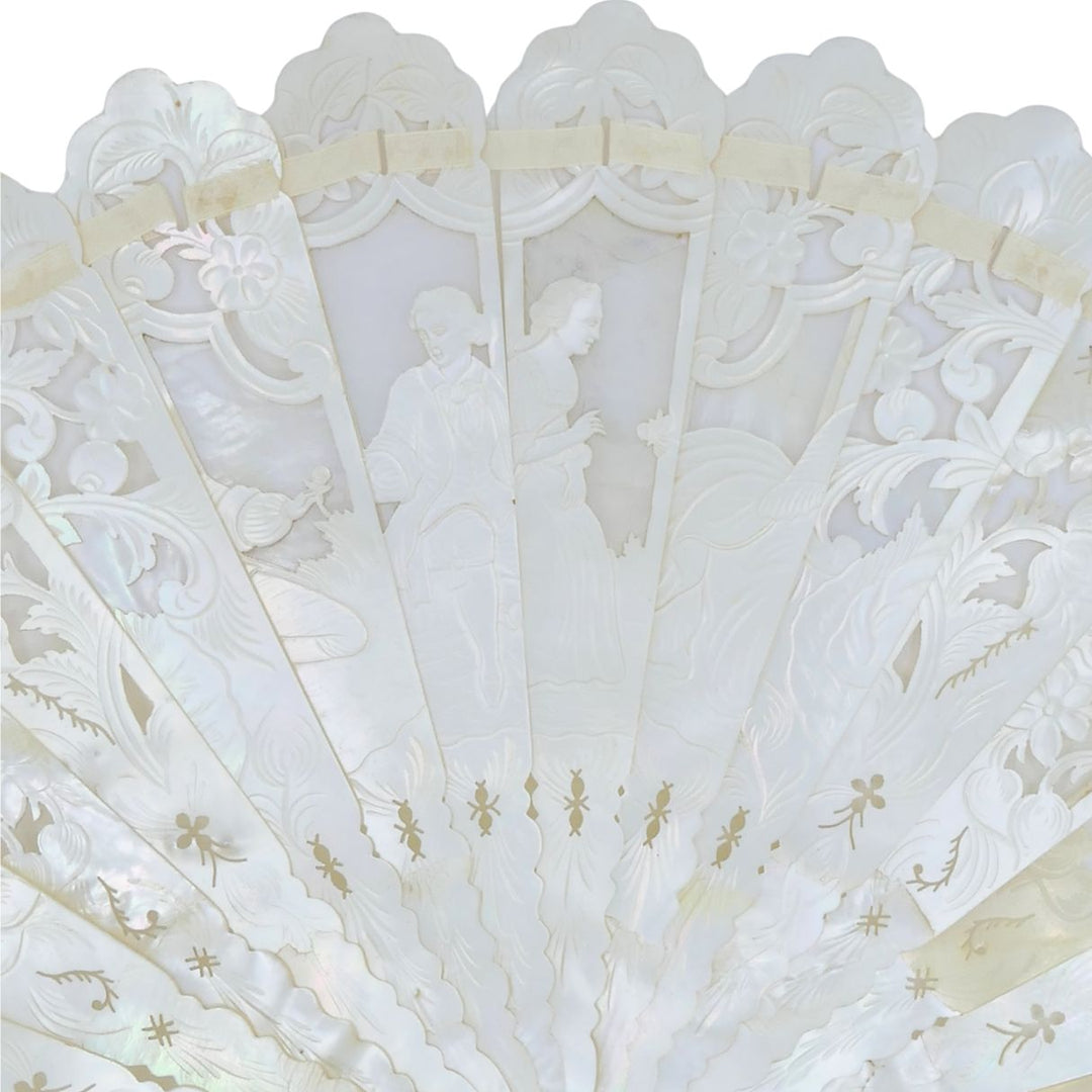 Tiffany & Co. Antique Carved Mother of Pearl Handheld Fan with Case