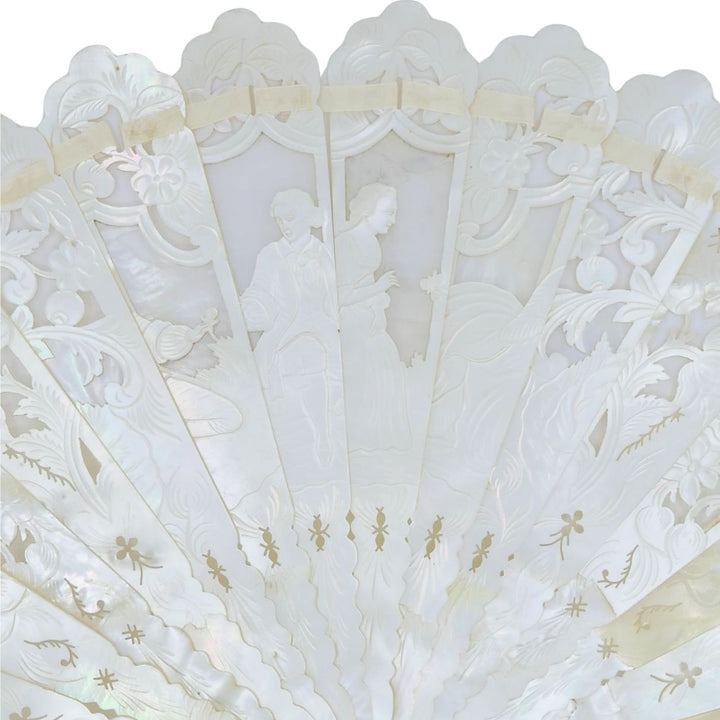 Tiffany & Co. Antique Carved Mother of Pearl Handheld Fan with Case