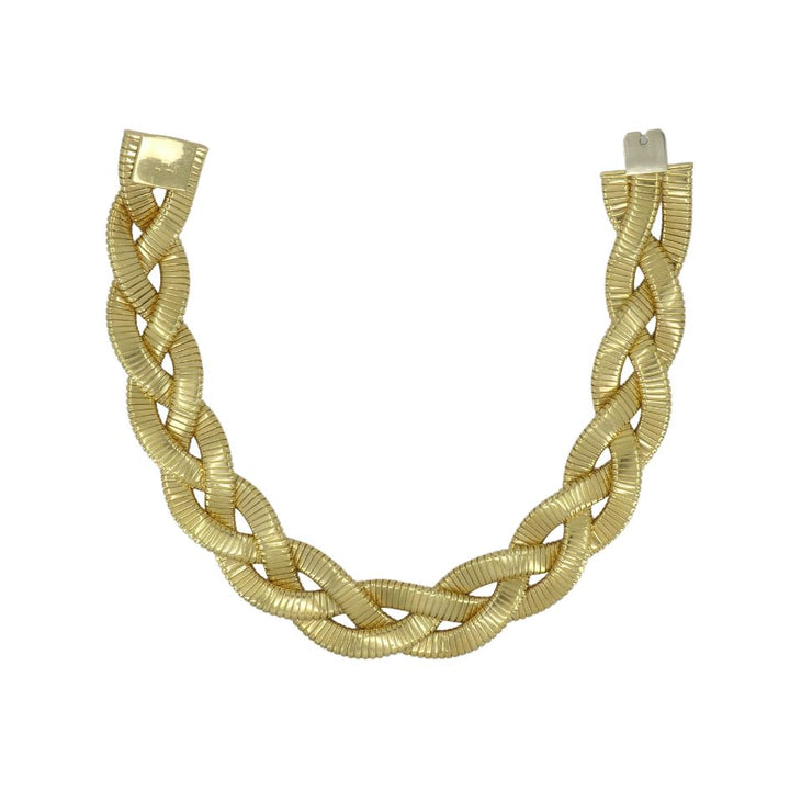 Vintage Carlo Weingrill 18k Gold Braided Tubogas Choker Necklace