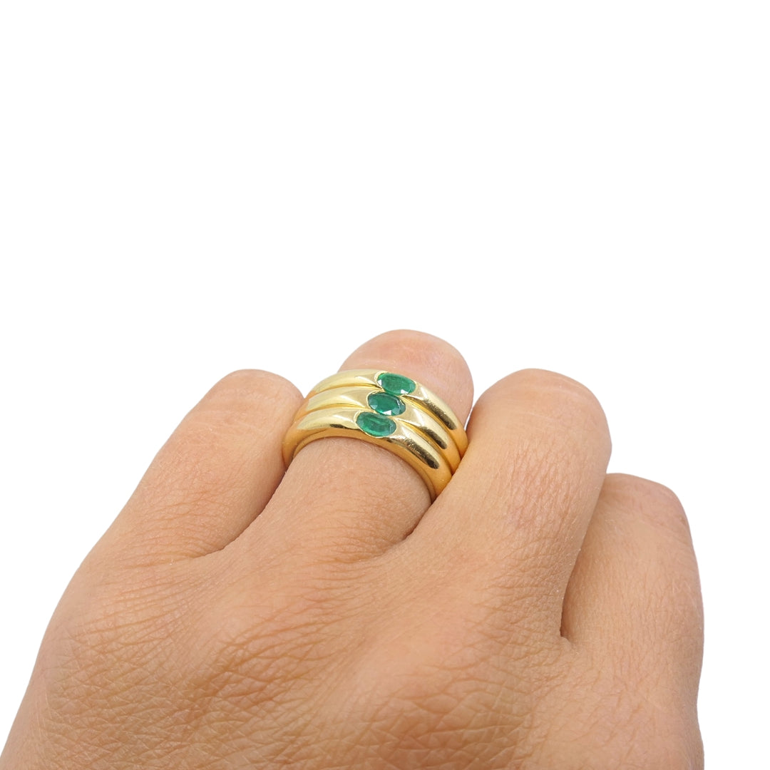 Vintage Cartier 18k Gold Emerald Three-Row Band Ring, 1995