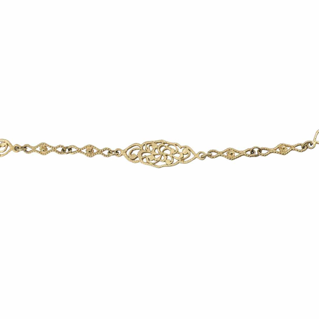 Vintage 14K Gold Openwork Filigree Marquise Long Chain Necklace