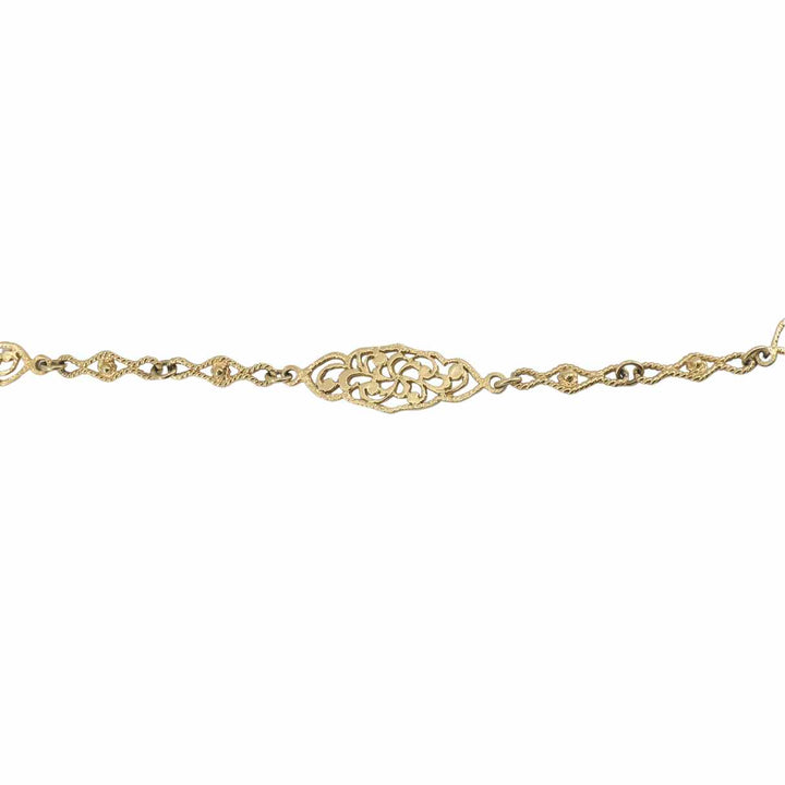 Vintage 14K Gold Openwork Filigree Marquise Long Chain Necklace