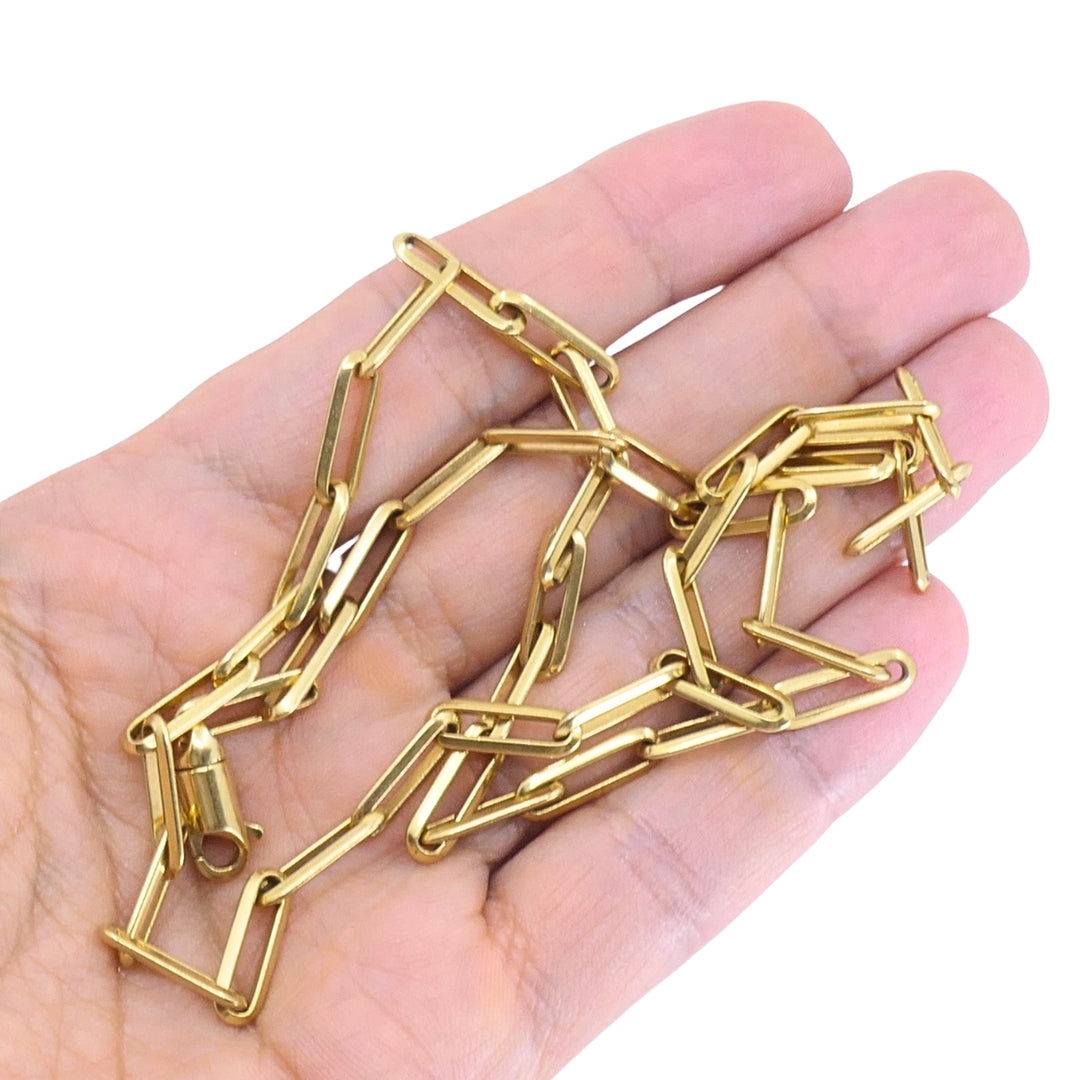 18k Gold Paperclip Chain Necklace, Italy