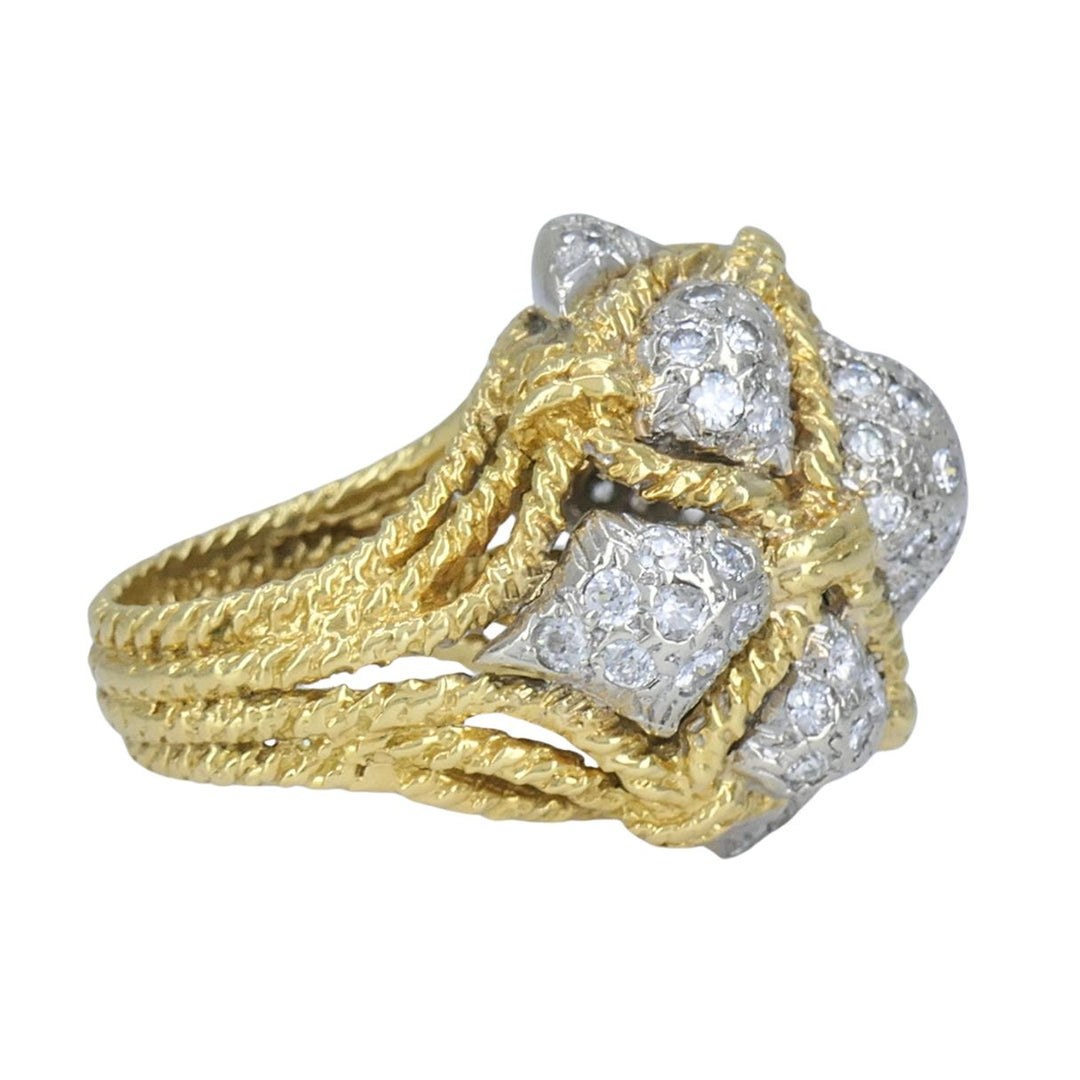 Vintage 18k Yellow Gold and 14k White Gold Diamond Dome Cocktail Ring