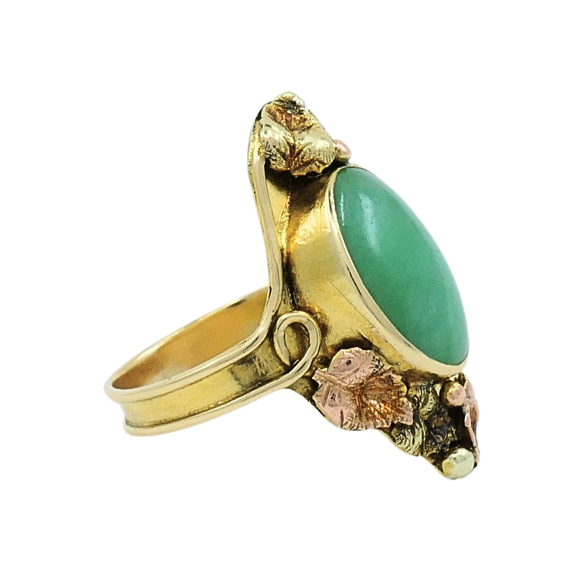 Floral Design Jade Ring Antique 14k Gold