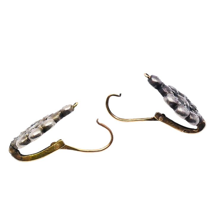 Georgian Silver Earrings 14k Gold Wires Rose Cut Diamonds