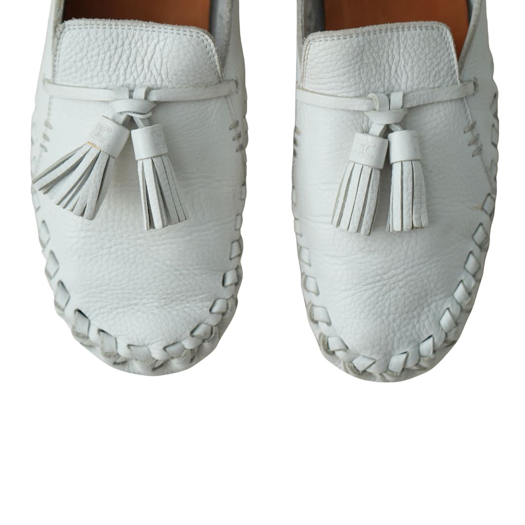 Celine White Leather Tassel Loafers sz 9.5