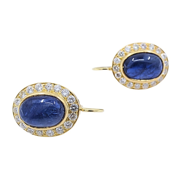 Sapphire Diamond Halo Earrings 14k Gold