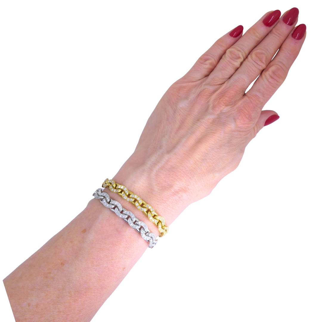 Sterle Paris Single Cut Diamonds Pair of Bracelets 18k Yellow & White Gold 1950s