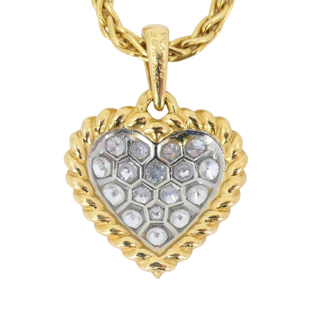 Van Cleef & Arpels Diamond Heart Pendant Necklace Gold Platinum Certificate of Authenticity