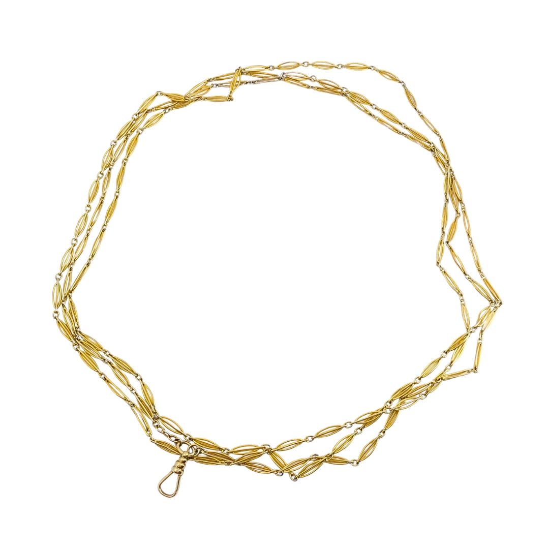 Victorian 9k Gold Navette Link Guard Chain Necklace