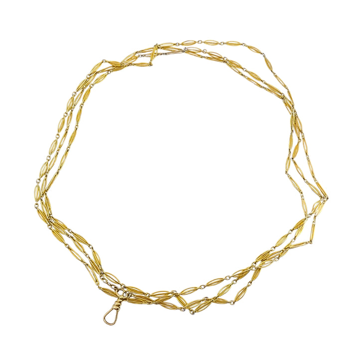 Victorian 9k Gold Navette Link Guard Chain Necklace