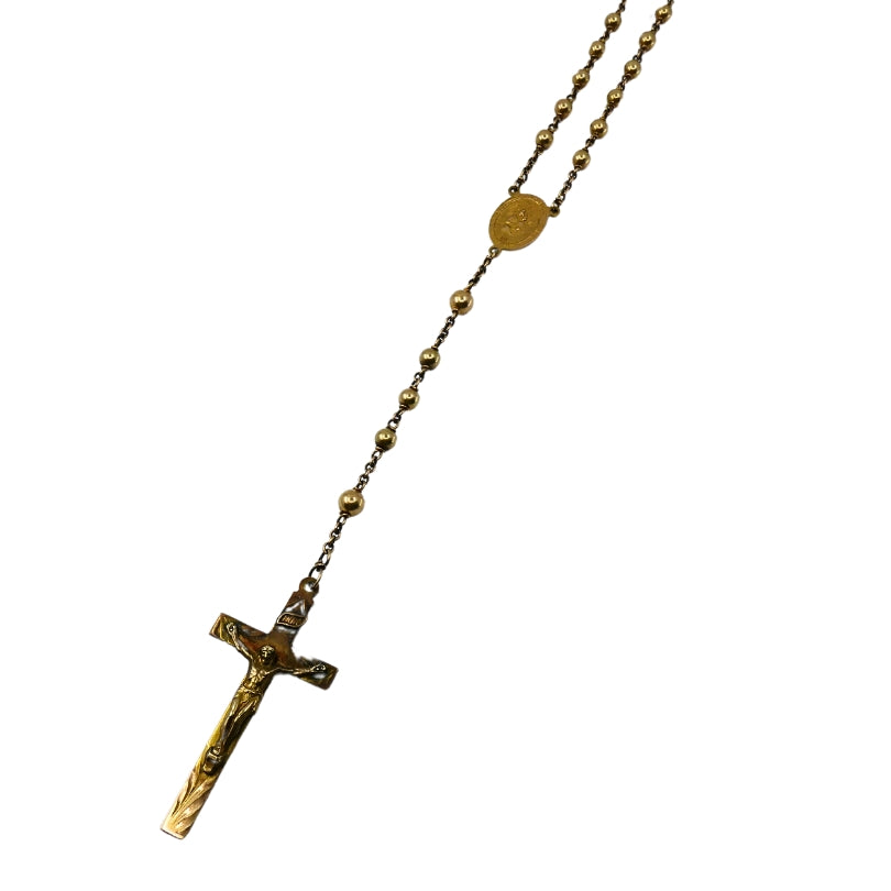 Vintage 10k Gold Beaded Rosary Necklace Medallion & Crucifix