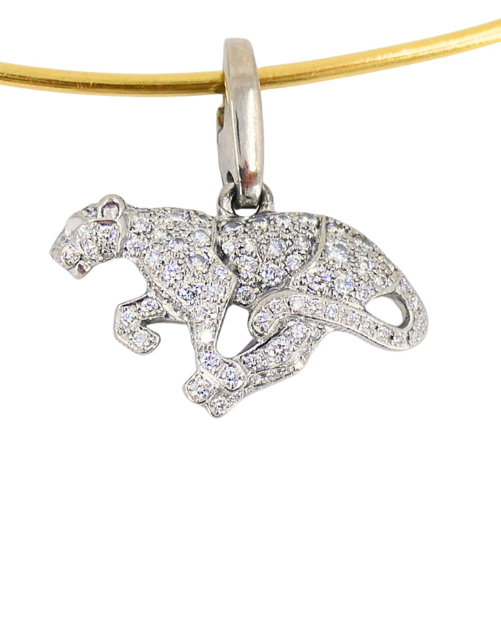Vintage Cartier Panthere 18k Gold Collar Necklace Diamond Charm