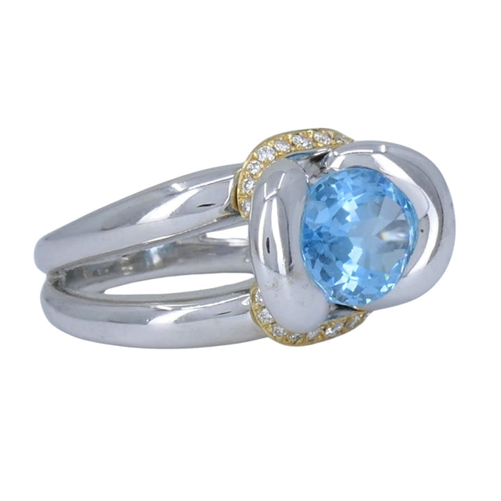 Vintage Marina B 18k White & Yellow Gold Aquamarine Diamond Ring