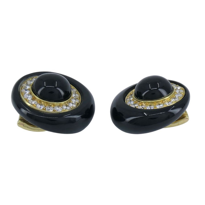 Vintage Aldo Cipullo 18k Gold Onyx Diamond Clip-on Earrings