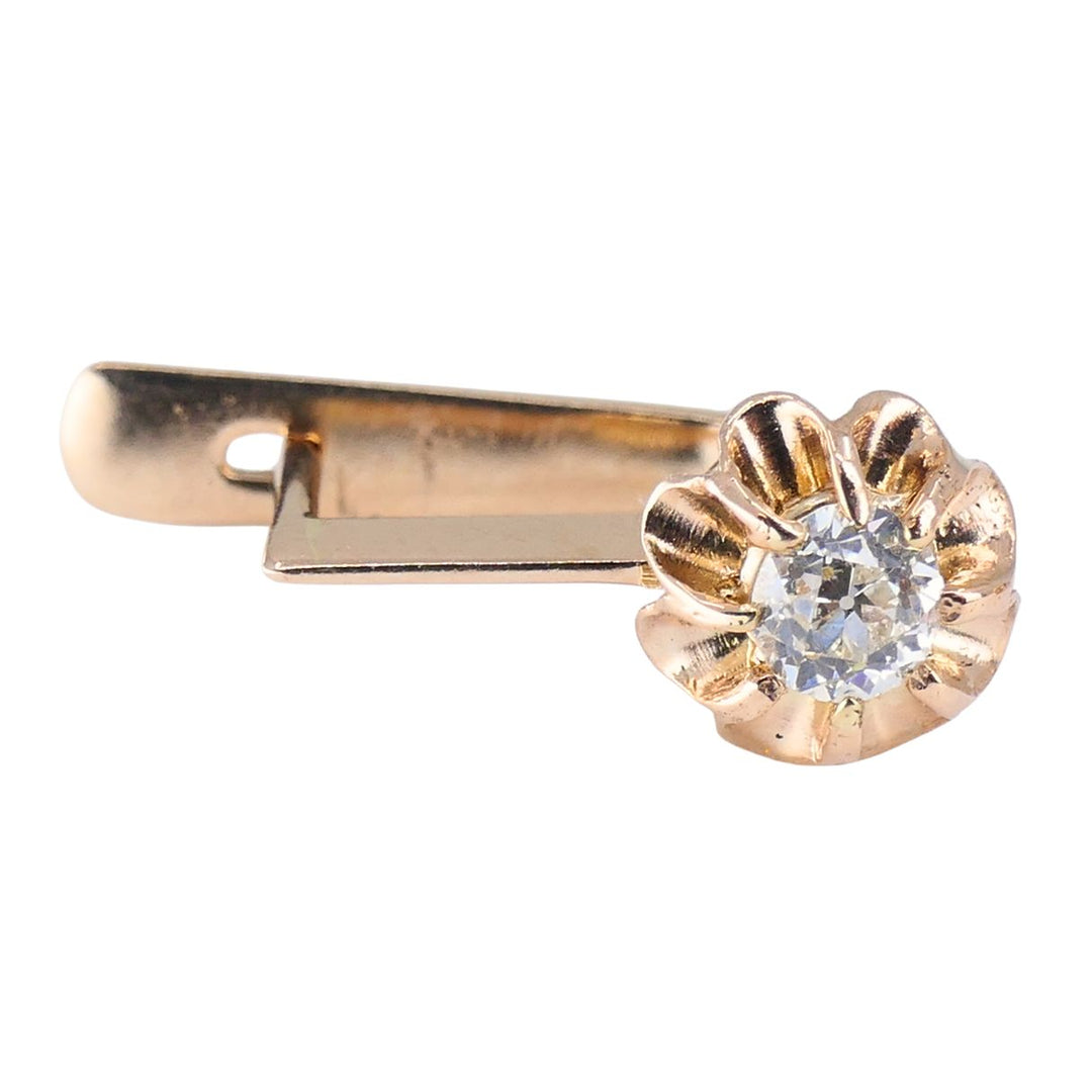 Vintage 14k Soviet Rose Gold Diamond Flower Earrings