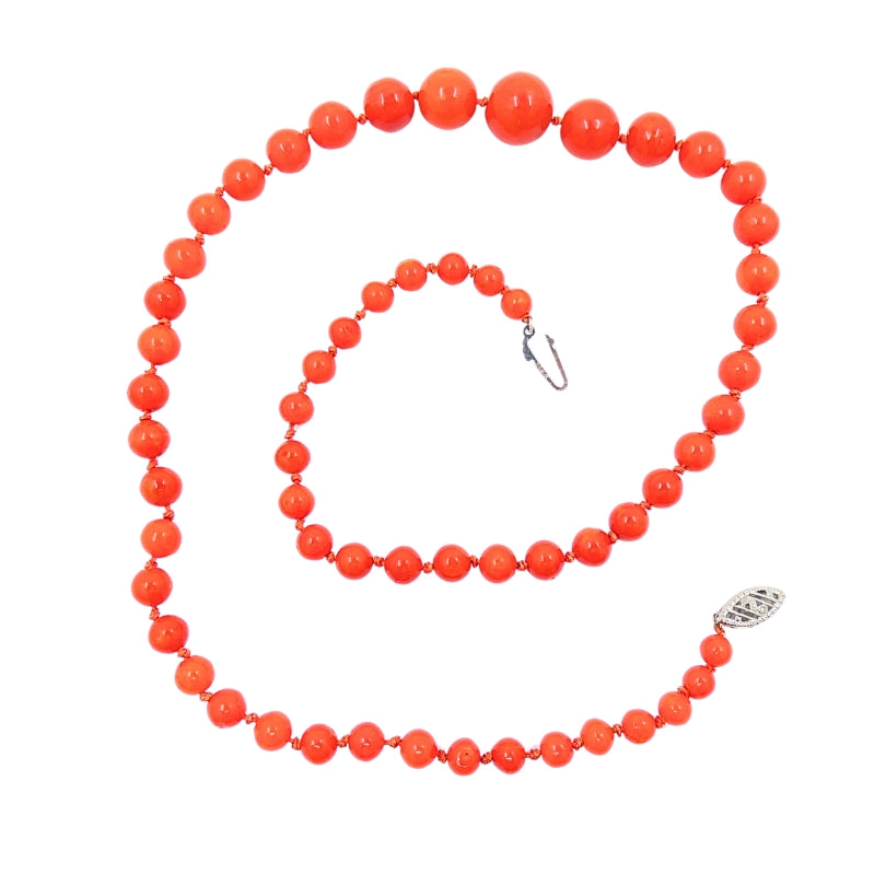 Coral Bead Necklace 14k Gold Clasp