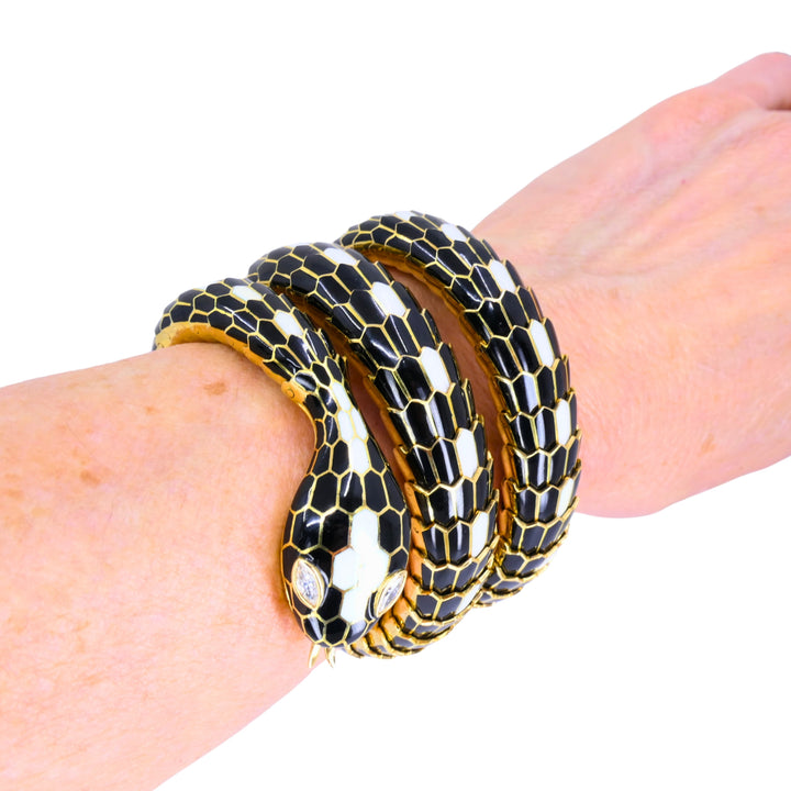 Bvlgari Bulgari Serpenti Bracelet 18k Gold Diamond & Enamel Coil Bracelet