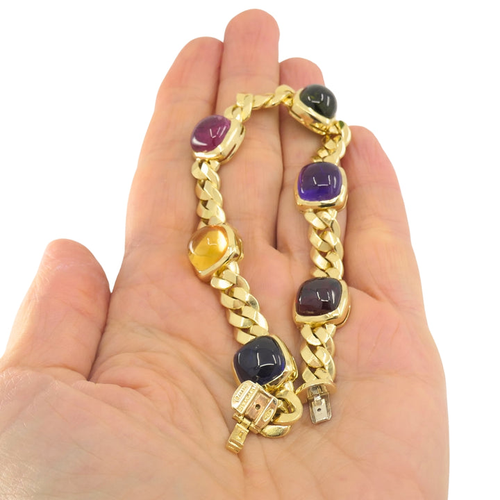 Vintage Bvlgari Bulgari Bracelet Gold Sugarloaf Gemstones