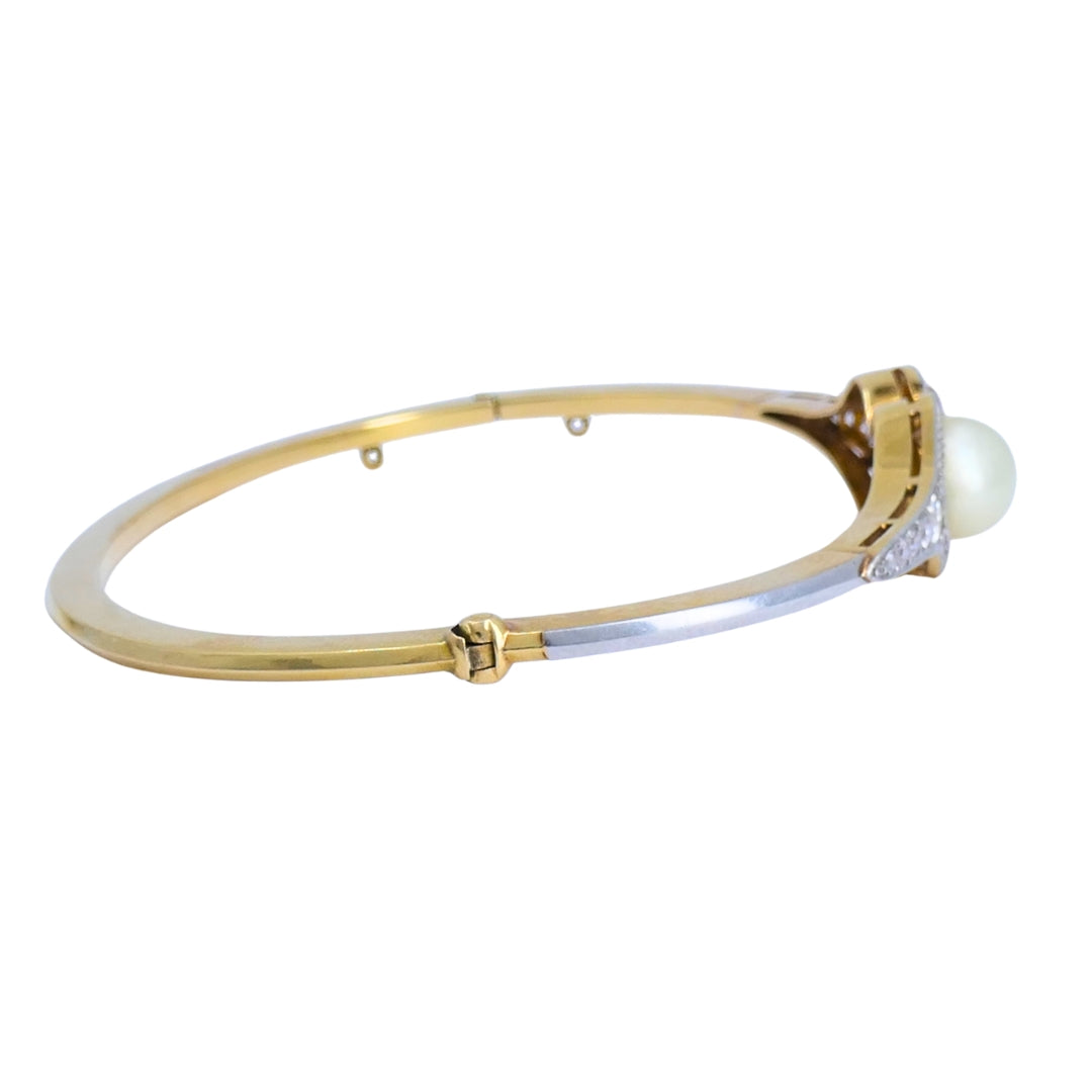 Edwardian Diamond Bracelet Pearl Gold Platinum Filigree Pattern