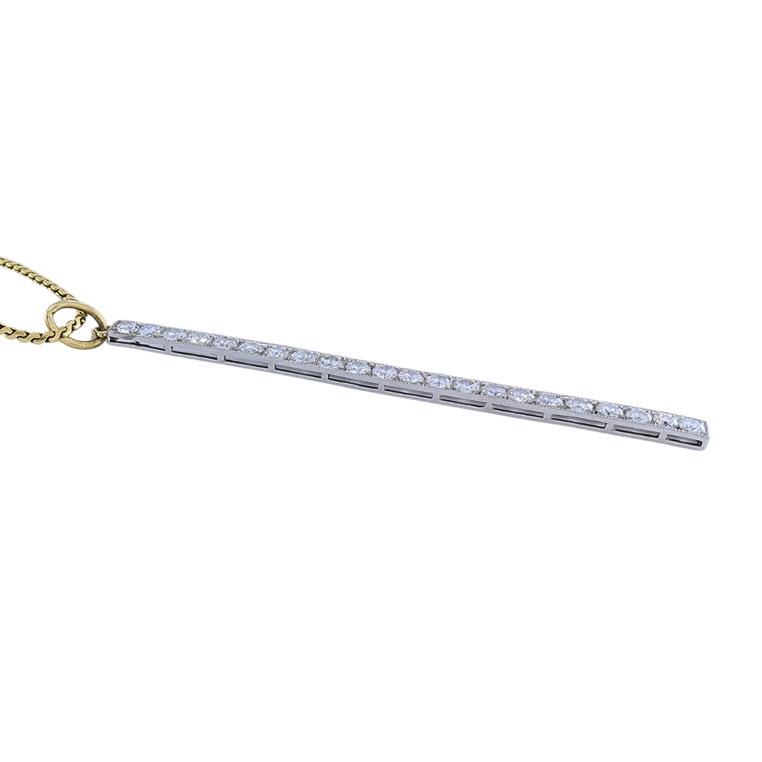 Platinum Diamond Bar Pendant 18k Gold Chain Necklace