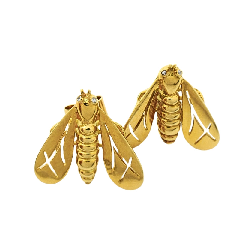 Chaumet 18k Gold Diamond Bee Earrings