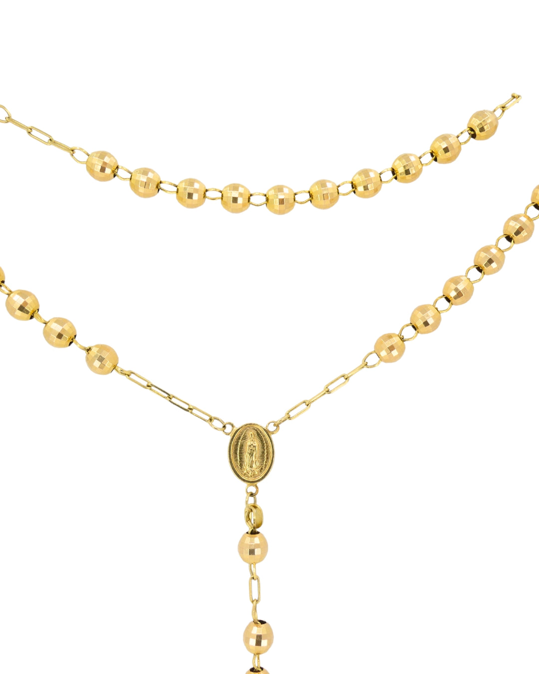 14k Gold Rosary Cross Necklace Beaded Chain