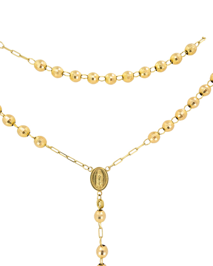 14k Gold Rosary Cross Necklace Beaded Chain